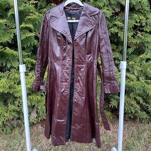 Women's Burgundy Leather Trench Coat